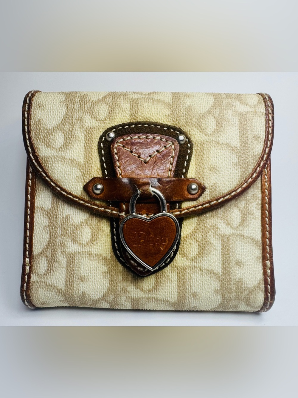 Christian Dior Rare Heart Lock Trotter Wallet Pink Interior Y2K Diorissimo Auth - Picture 13 of 13